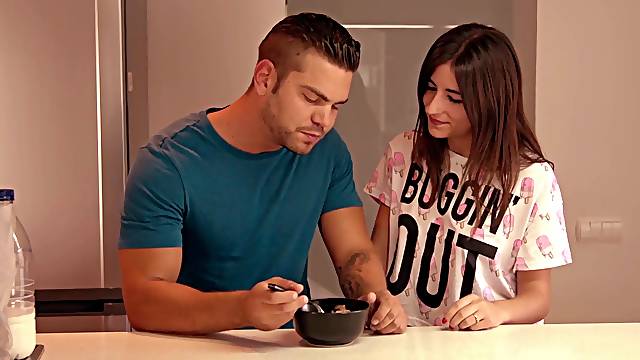 Teenager feels horny stepbrother's cock in her tiny peach