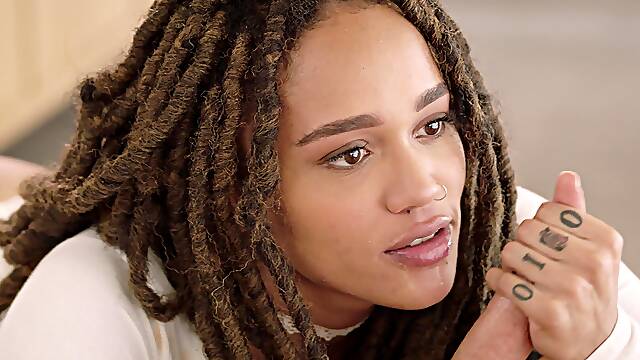 Ebony couple fucked after long pigtail sex with Jean Val Jean