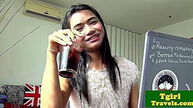 Upskirt ladyboy jerking before assfingering