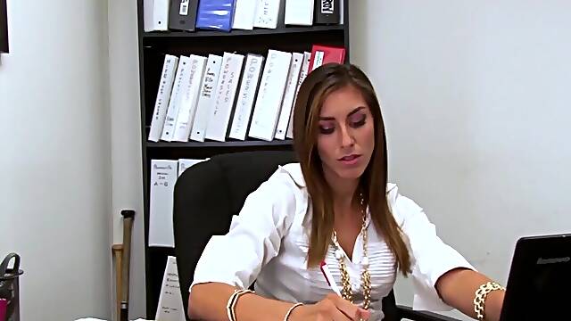 Anastasia Rose and Rilynn Rae get bored at work so they start to kiss on their lunch break which turns into hot lesbian sex