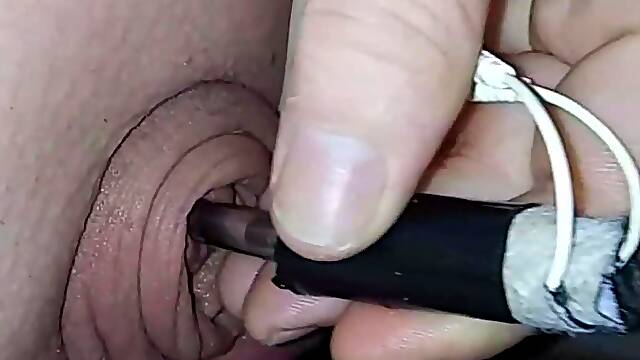 Inserting electro-sound into my massive flabby shlong.. groaning with fun