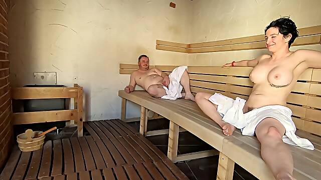 Truly risky and hasty fuckin in a public sauna, squirting in the mouth of Dada Deville